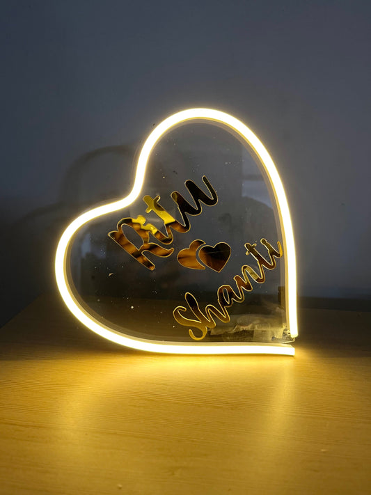 Neon heart front lit lamp