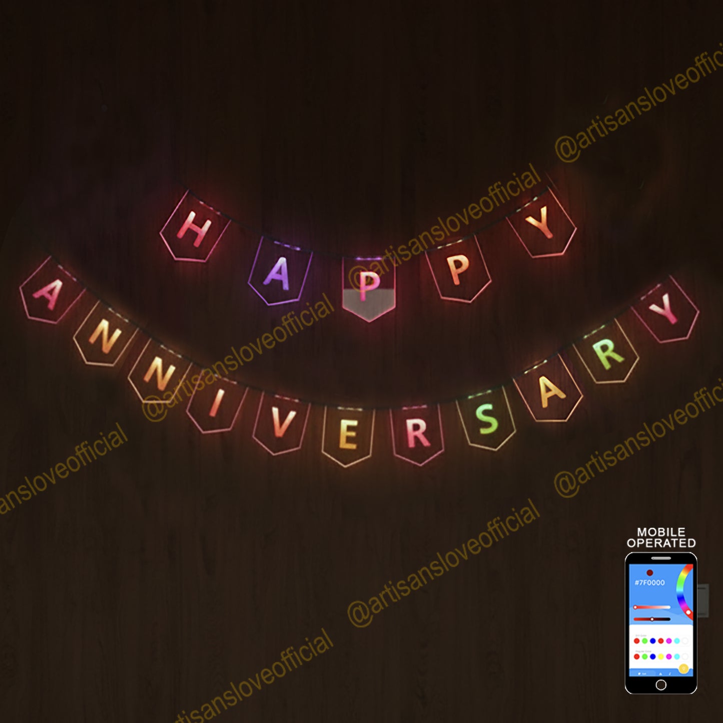 Mobile Operated HAPPY ANNIVERSARY Banner - Colour Changing