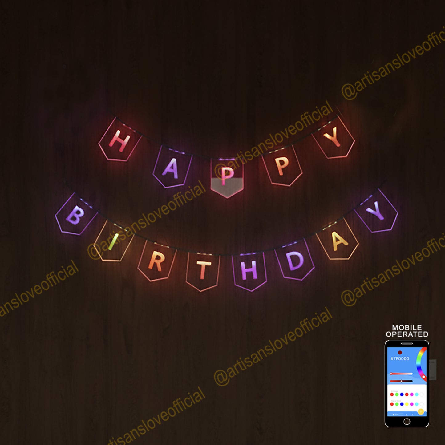 Mobile Operated HAPPY BIRTHDAY Banner - Colour Changing