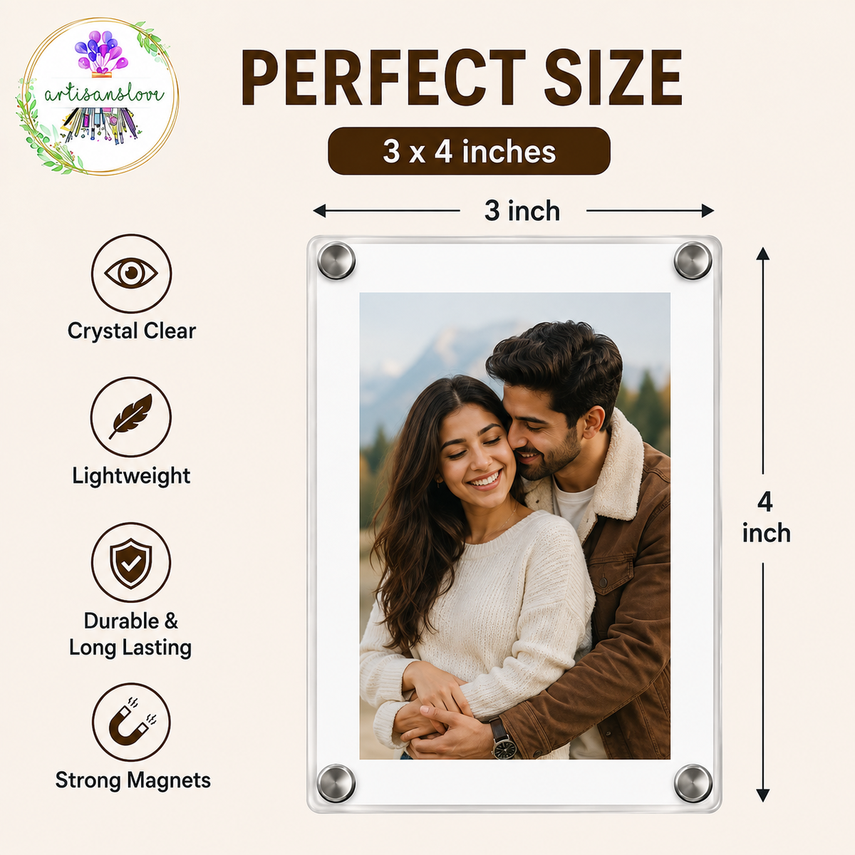 3x4 inches 2in1 Acrylic Magnet Photo Frame (with stand)