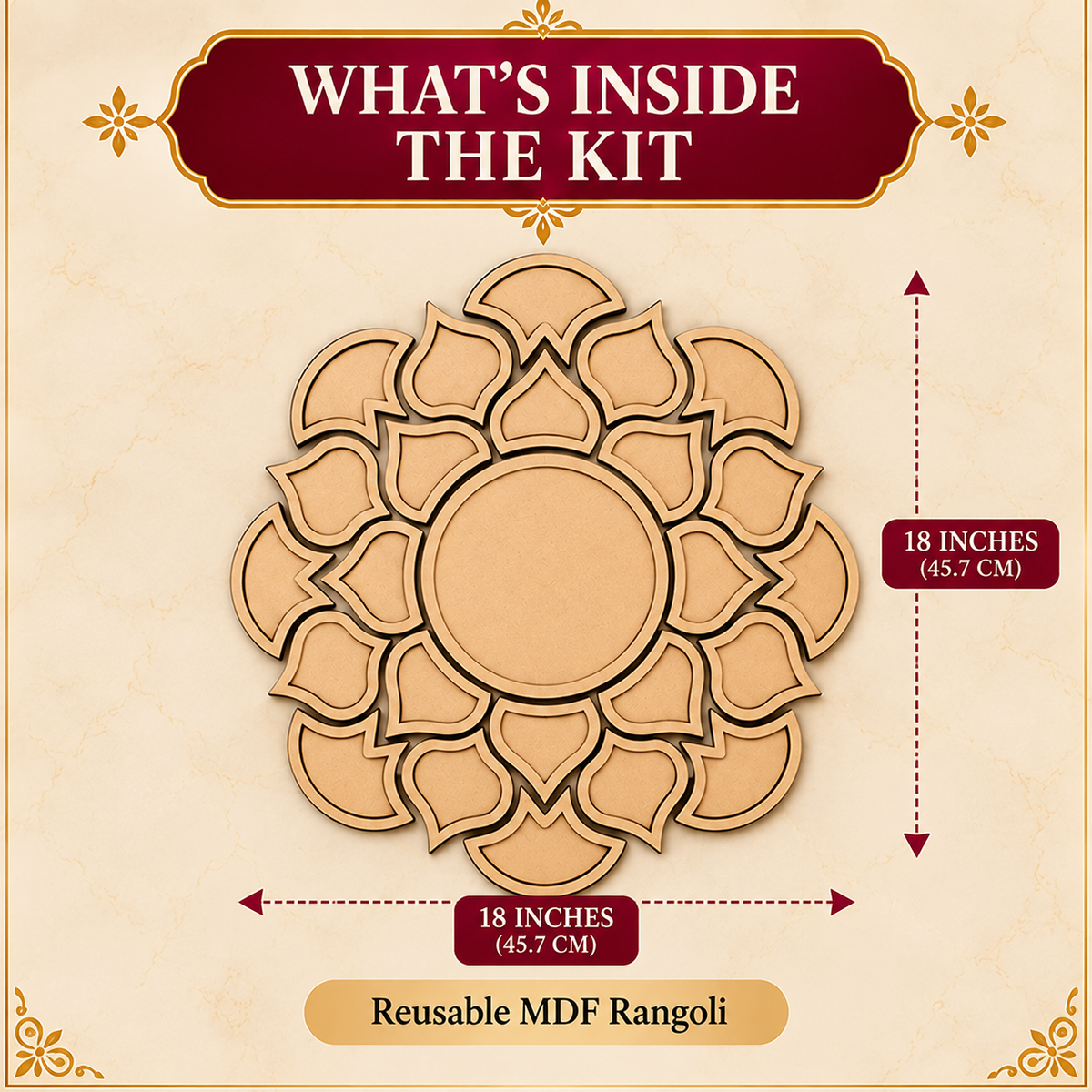 Rangoli Stencil 2 | 18 x18 inch | Reusable