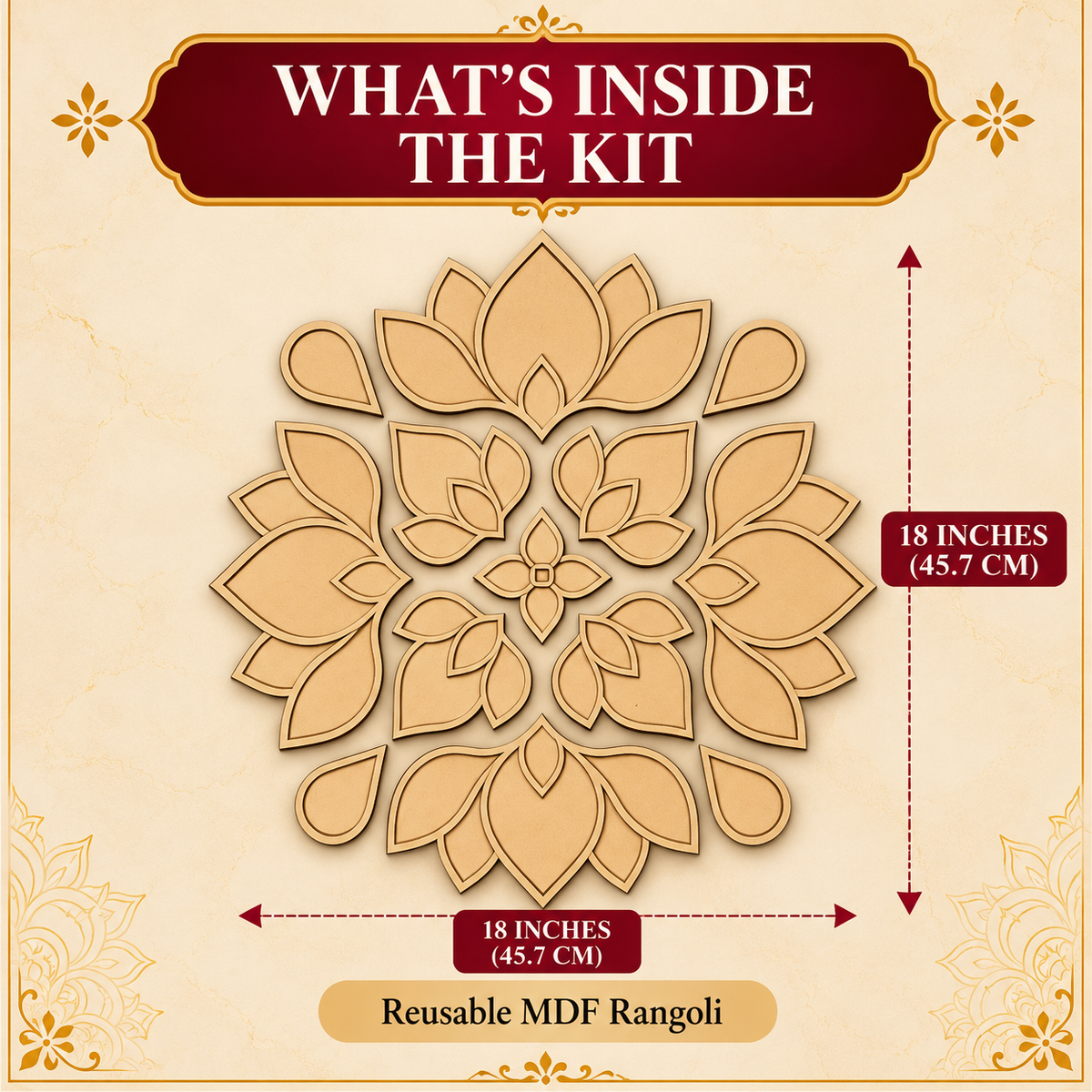 Rangoli Stencil 1 | 18 x18 inch | Reusable