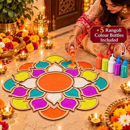 Rangoli Stencil 2 + Rangoli Colours Included | 18 x18 inch | Reusable