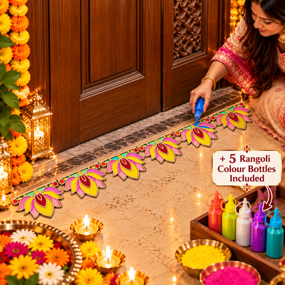 Rangoli Stencil 3 + Rangoli Colours Included | Set of 6 lotus | Reusable