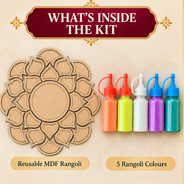 Rangoli Stencil 2 + Rangoli Colours Included | 18 x18 inch | Reusable