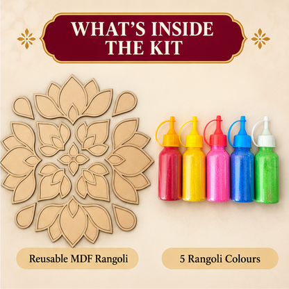 Rangoli Stencil 1 + Rangoli Colours Included | 18 x18 inch | Reusable