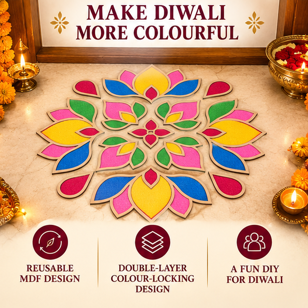 Rangoli Stencil 1 + Rangoli Colours Included | 18 x18 inch | Reusable